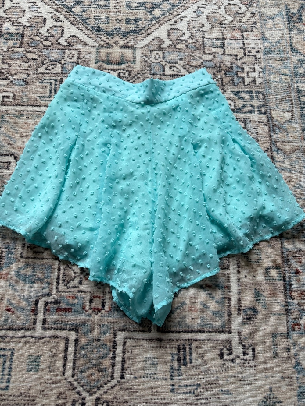 Aqua Green Flowy Shorts Elastic Waist Lined Textured Lightweight Women’s XS/S